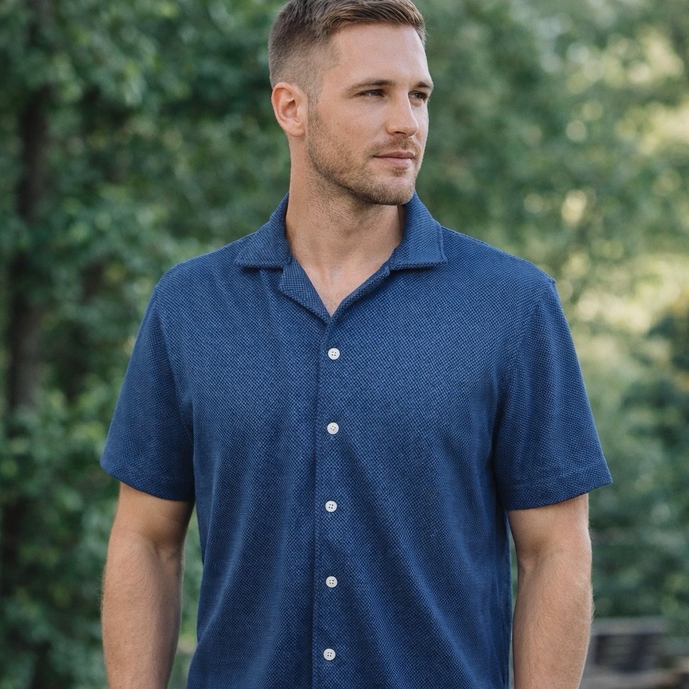 Scotch & Soda Mens Short Sleeve Button Down Shirt | Blue | Medium